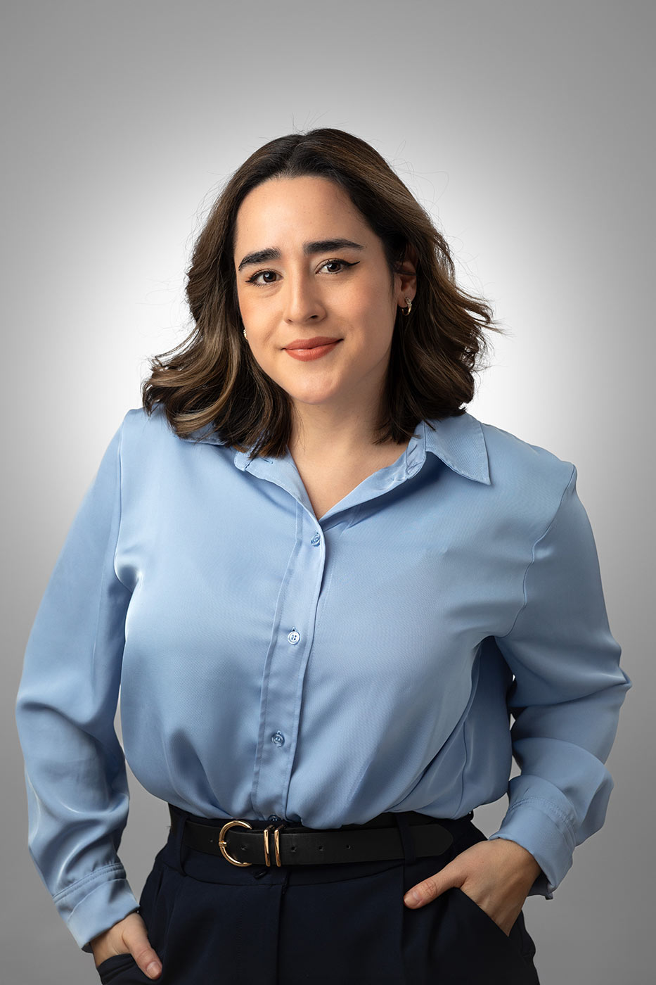 Corporate female headshot on white background by Jamie Bloomquist